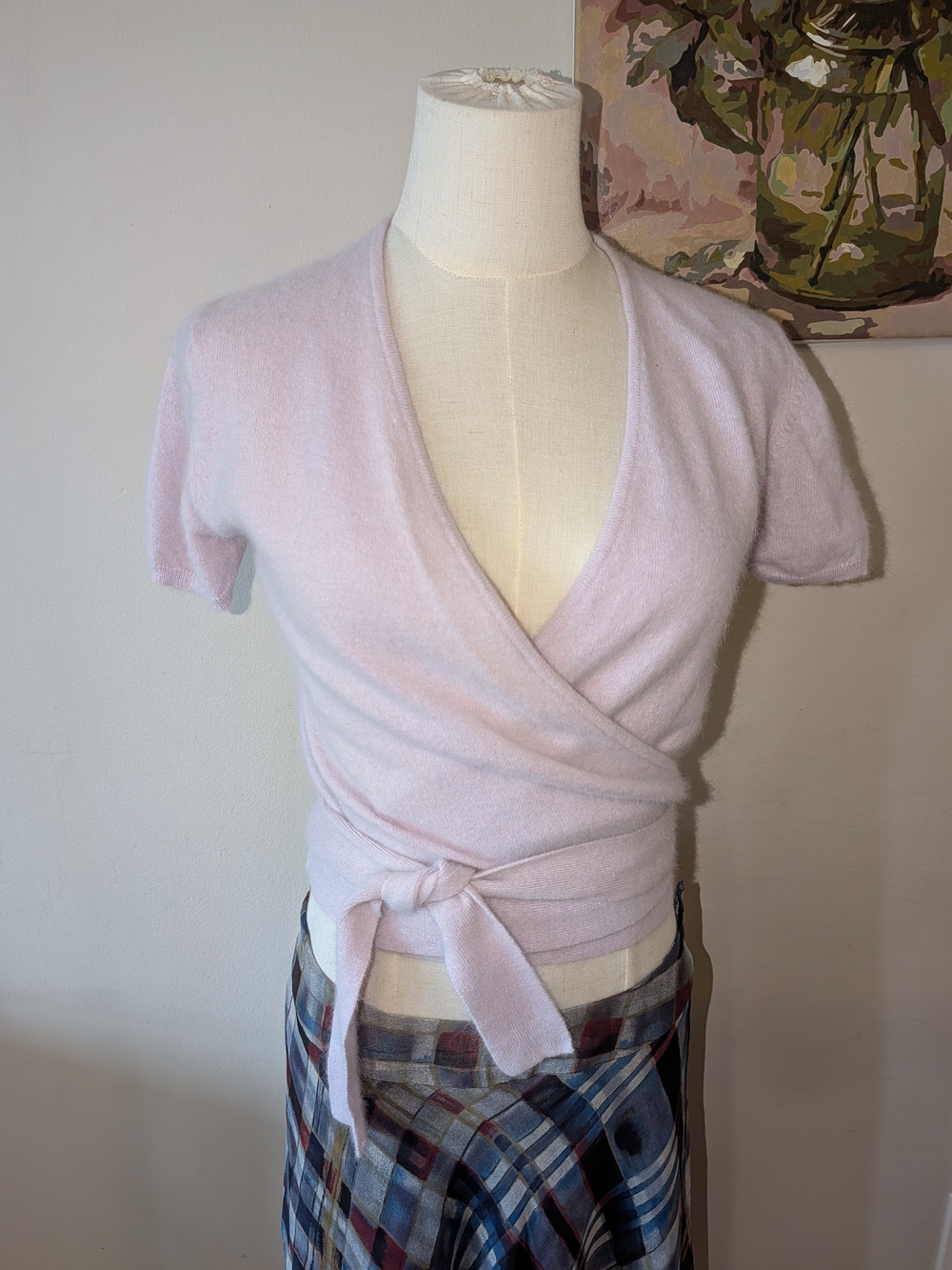 Vintage Lilac Angora/Wool Blend Short Sleeve Wrap Cardigan